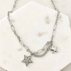 925 Sterling Silver Star Chain Link Necklace Dangle Chain Vintage Necklace